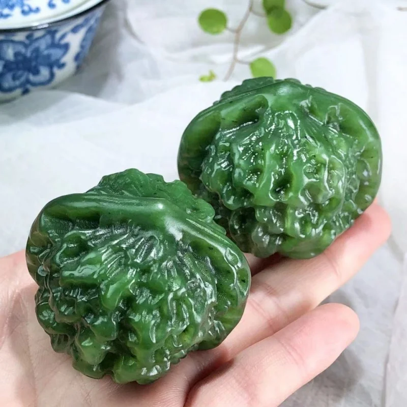 Jasper Walnut Handle Piece Carving Hetian Jade