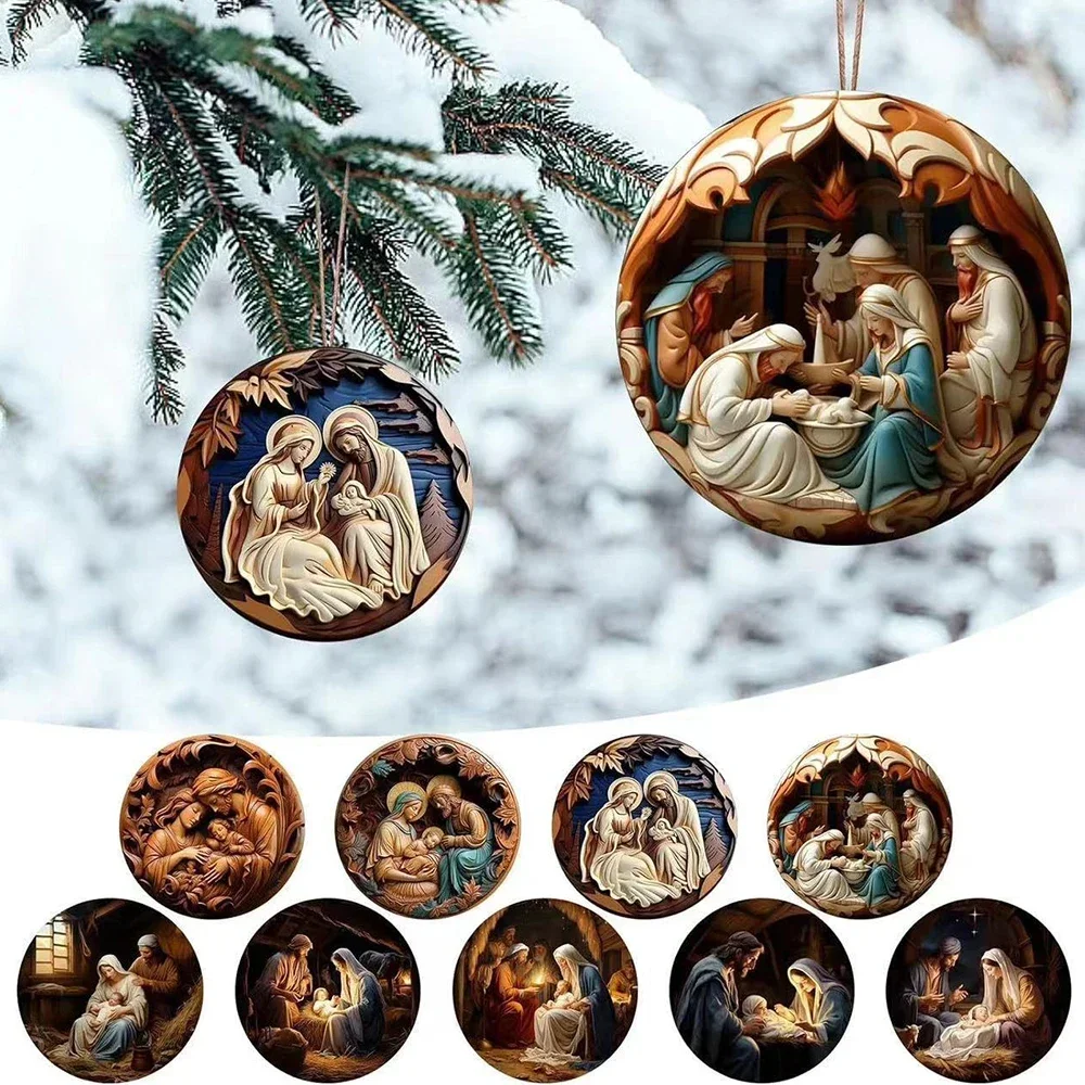 3D Easter Nativity Keepsake Christmas Ornament Acrylic Car Pendant Prayer Pendant Jesus Christ Religious Hanging Tree Decoration