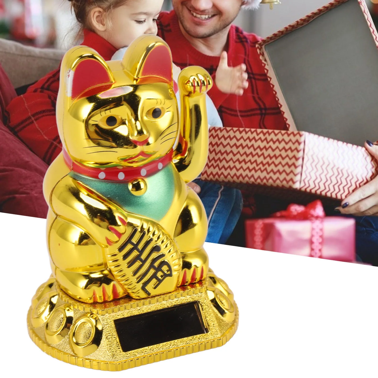 ZK30 Chinese Lucky Cat Decoration Waving Arm Solar Light Induction Statue Figurine For Home Car Ornaments Golden