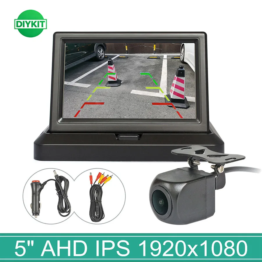 DIYKIT 5inch AHD IPS 1024x600 Foldable Car Monitor 1080 HD 170 Degree Starlight Night Vision Backup Car Camera Vehicle Reverse