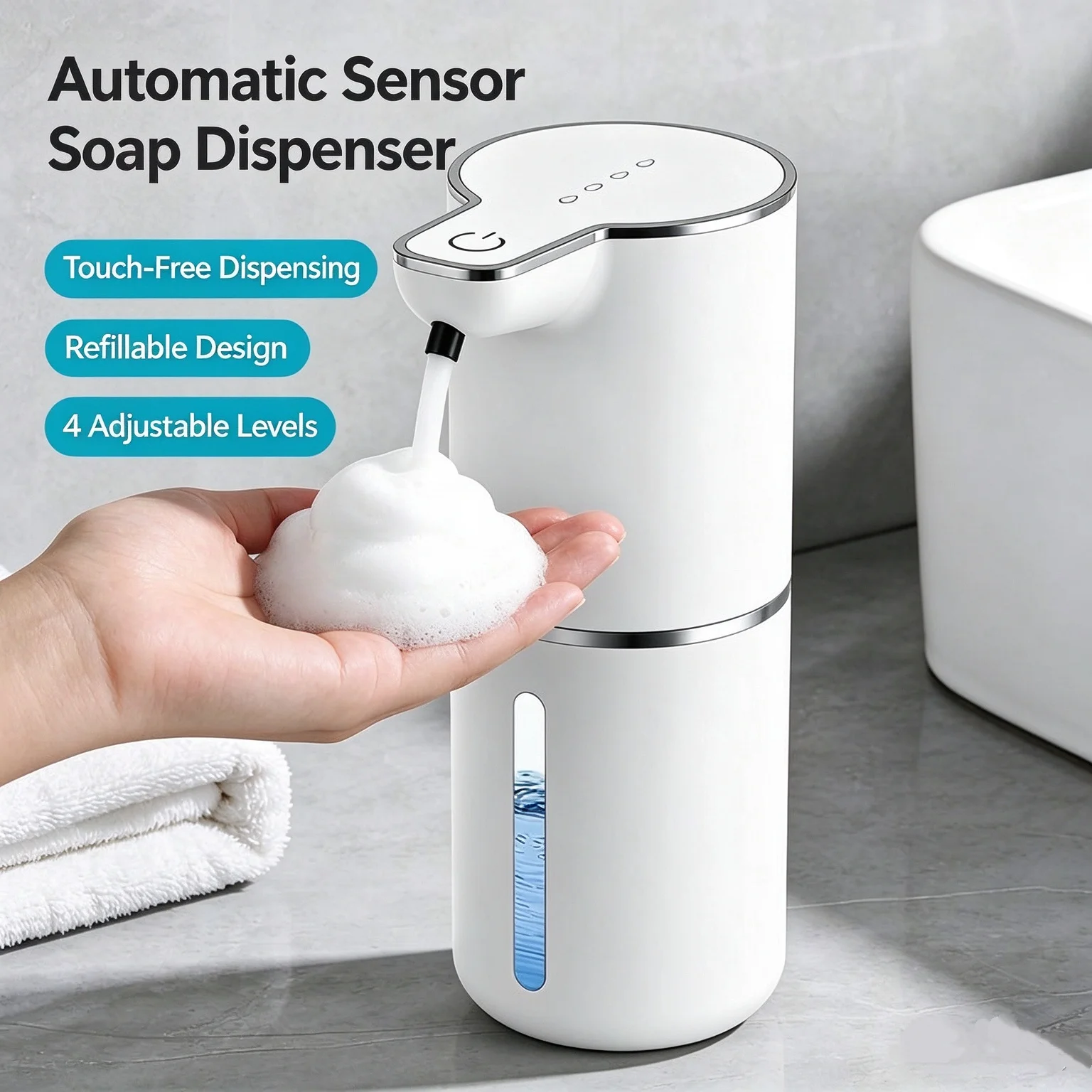 Automatic Liquid Soap Dispenser Touchless USB Rechargeable Smart Hand Soap Dispenser 4-Level Adjustable 350ML Wall Mounted