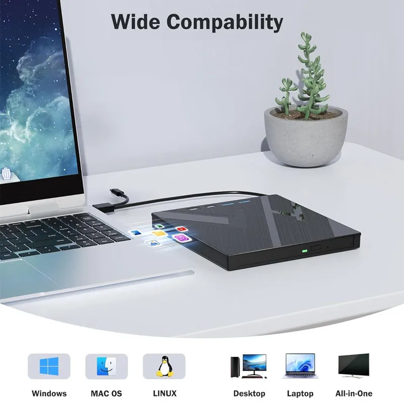 7 in 1 External Blu Ray Drive Support 100G Disc, Portable BD DVD CD -/+RW Player Burner Bluray CD Reader with SD/TF Card Slot