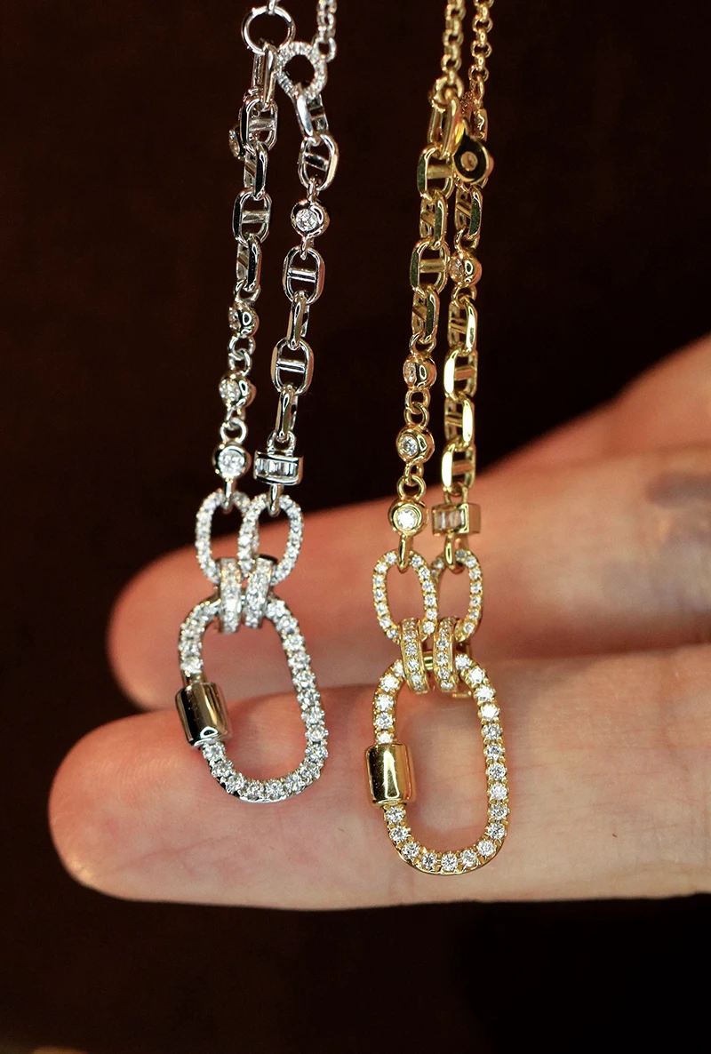 KUGG 100% 18K White/Yellow Gold Necklace Luxury Design Real Natural Diamond Universal Clasp Necklace for Women Fine Jewelry