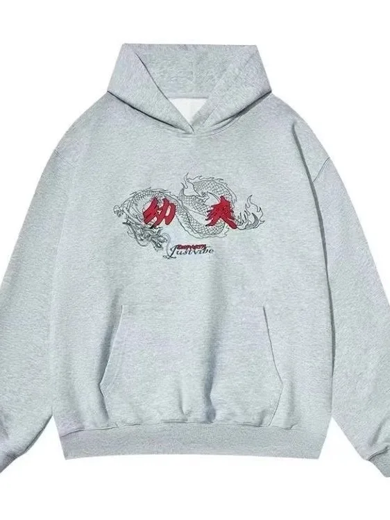 

Красная толстовка свободного кроя для пар, весна-осень-зима, повседневная, из хлопка и полиэстера, с графическим принтом