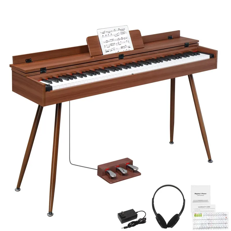 

US 88 Key Full Size Electric Keyboards Digital Piano with Metal Stand Audio and MIDI Triple Pedals Headphone