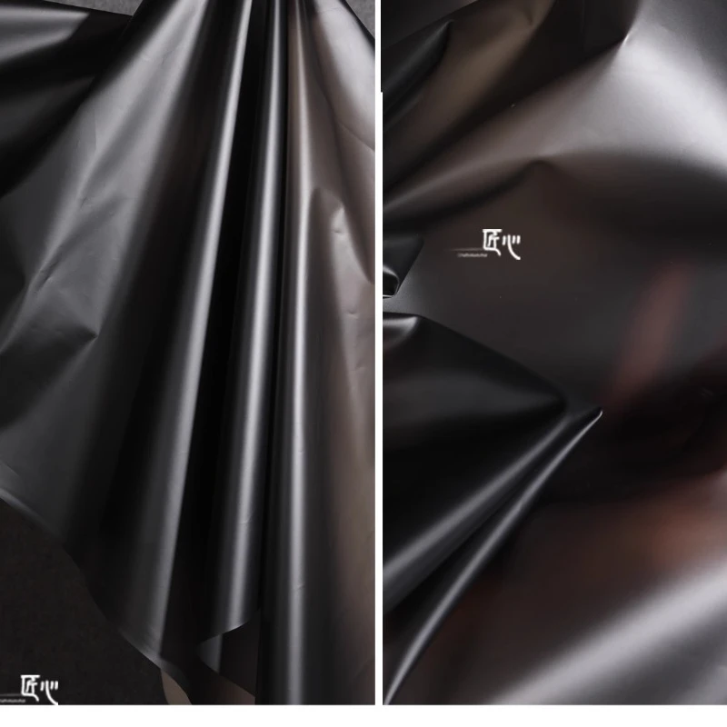 TPU Frosted Fabric Black Semi Transparent Raincoat Film Waterproof Designer Cloth Apparel Sewing By Meters Diy Material