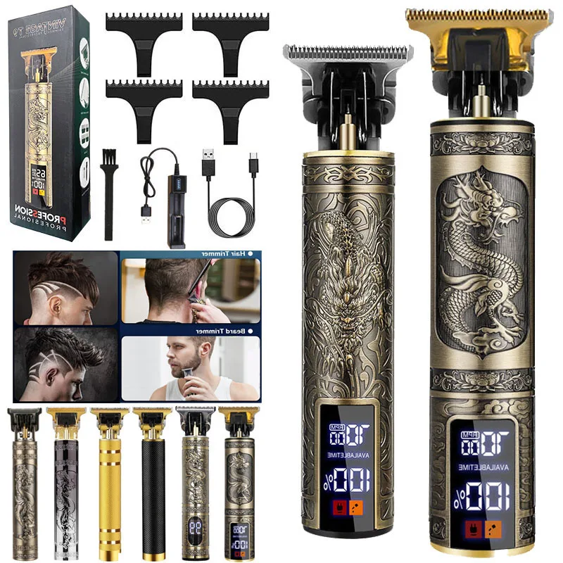 Lcd Display Vintage Dragon Wireless Full Set Men Barber Shop Beard Body Professional Electric Hair Shaver Haircut Razor Machine