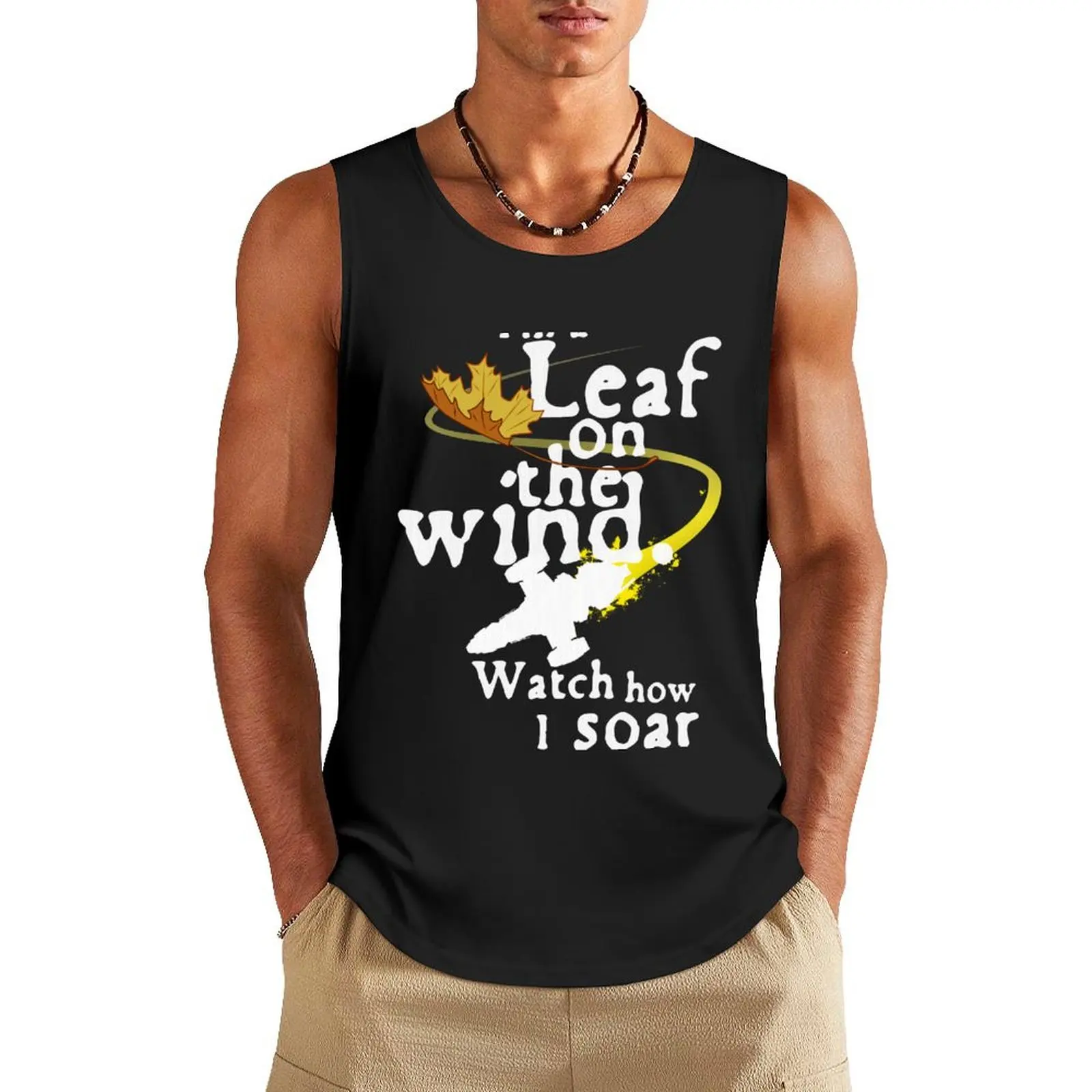 Leaf on the wind (white text) Tank Top Men's gym clothes for men Sports shirt man