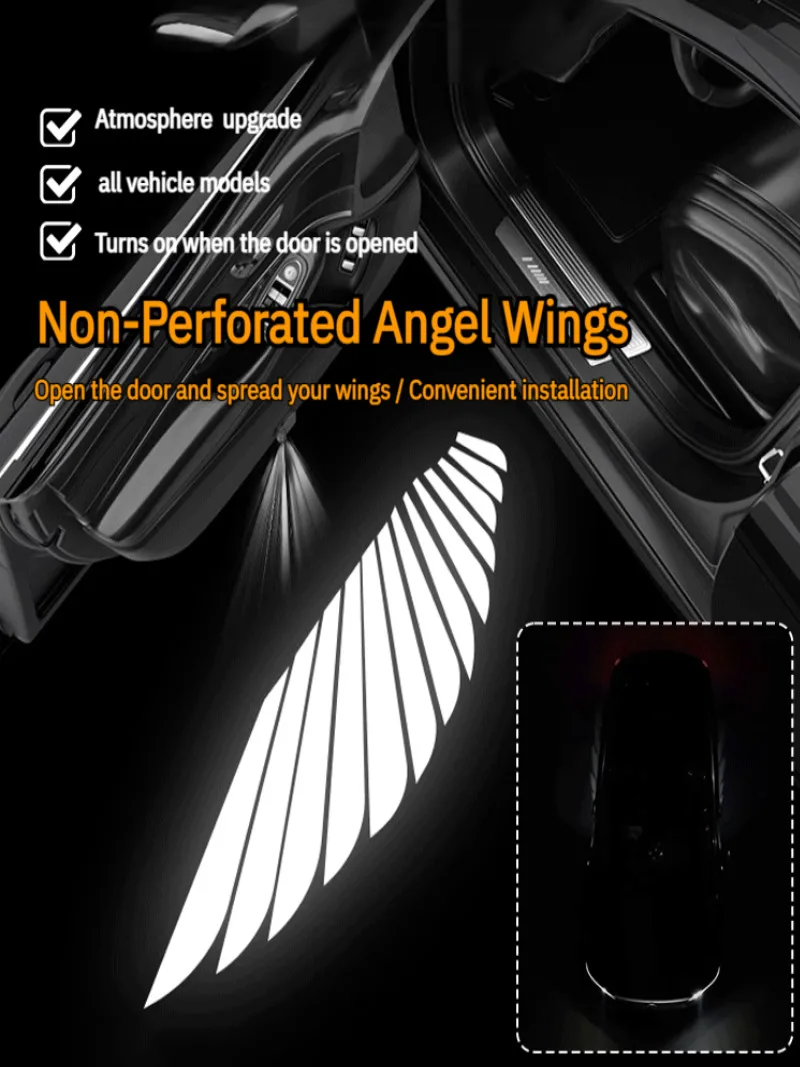 Universal on-board angel wings door welcome light car ambient light decorative light wiring-free casting Shadow Lights