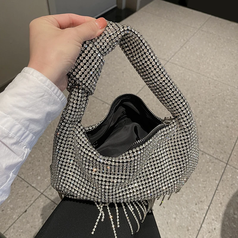 Designer de luxo glitter hobo bolsa feminina brilhante strass diamantes saco noite festa casamento bolsa embreagem bolsa ombro