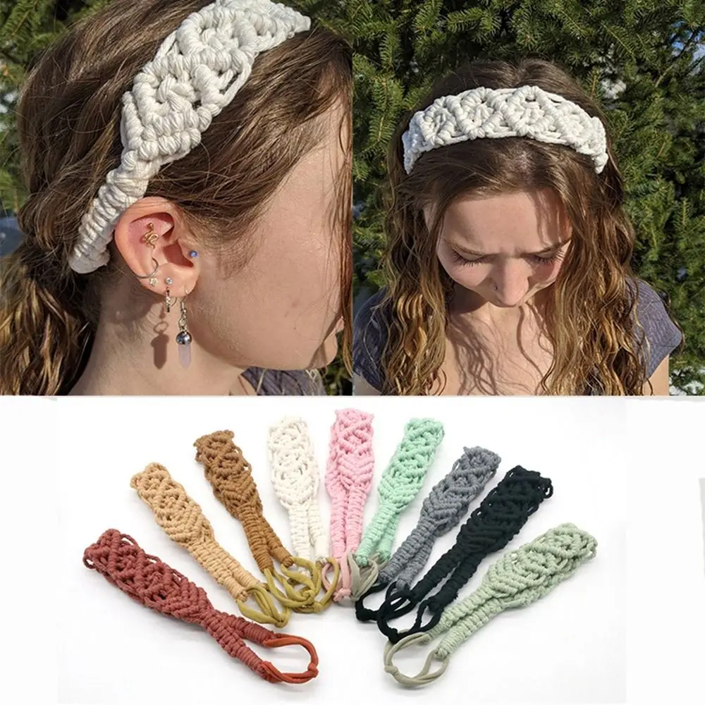 Headwrap Turban Small Daisy Braided Rope Ethnic Style Women Hair Scarf Macrame Hair Band Bohemian Headband Crochet Bandana