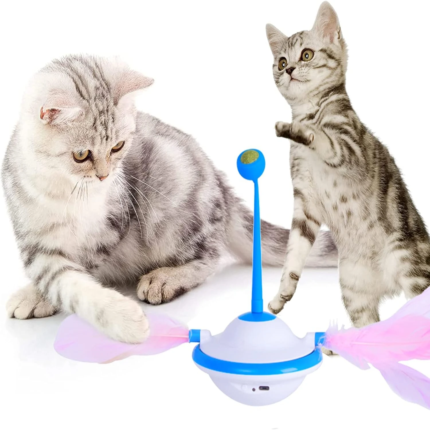 Smart Interactive Rechargeable Tumbler Cat Toy - Keep Indoor Cats Entertained! Automatic Sensing Teaser Toy with 6 Exciting Atta