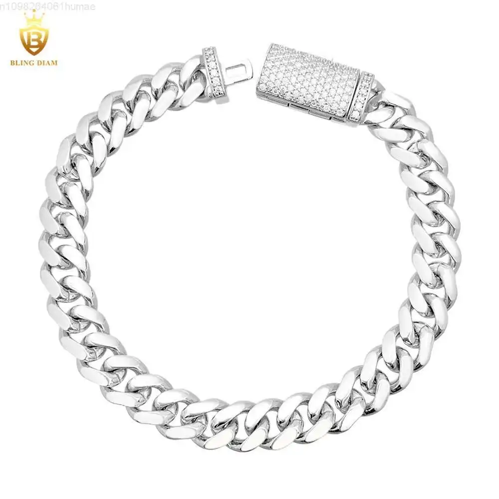 

Hip Hop Jewelry 925 Silver VVS Moissanite 8mm 10mm 12mm 13m Miami Cuban Link Chain Stainless Steel Bracelet Necklace