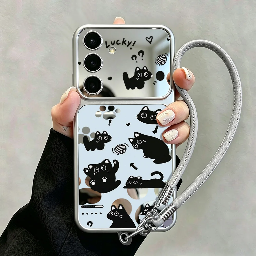 Make Up Mirror Cat Painted Case For Samsung S26 Ultra S25 FE A57 5G A56 A55 A17 A16 A54 A53 A37 A36 A35 A07 A06 S24 S23 Cover