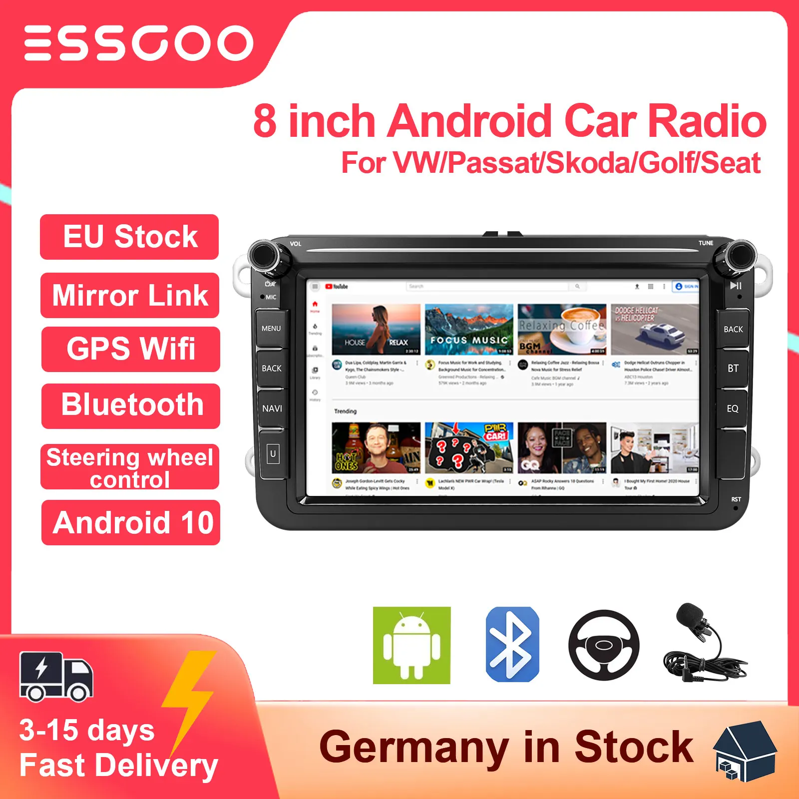 

ESSGOO 8 Inch VW Car Radio Stereo 2 Din Mirror Link Automotive Multimedia Player HIFI GPS WiFi Bluetooth Stereo For Volkswagen