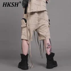 HKSH Pioneer Waste Land Style Design Niche COS Cotton Wax Dyed Asymmetric Strap Capris Men's Tide Punk Trendy Dark Shorts HK1343