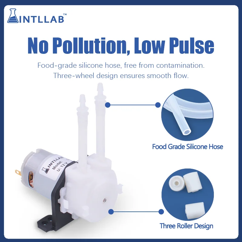 INTLLAB Peristaltic Pump 12V DC for Laboratory Liquid Delivery in Aquarium Maintenance and Lab Experiments.