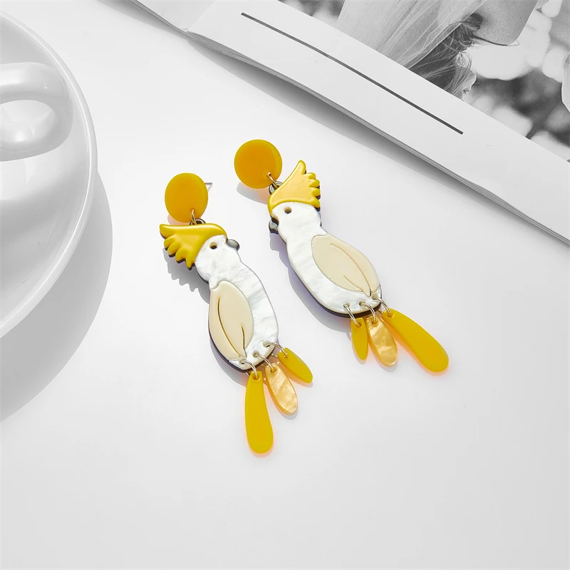 YAOLOGE New Trend Yellow Parrot Acrylic Earrings For Women Fashion Cartoon Cute Birds Girls Ear Jewelry Party Handmade Gift