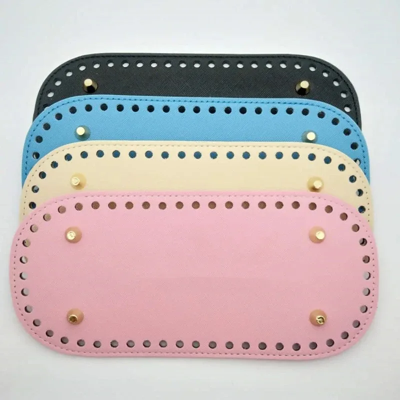 PU Leather Crochet Bag Base with Holes, 22×10cm Knitting Bag Bottom Pad DIY Handbag Accessories