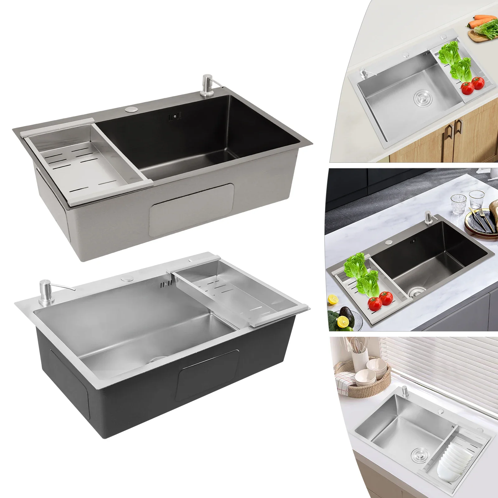 

Stainless Steel Rectangular Kitchen Sink,Corrosion-resistant Dishwashing Sink with Soap Dispenser,Drainage Basket,Build To Last