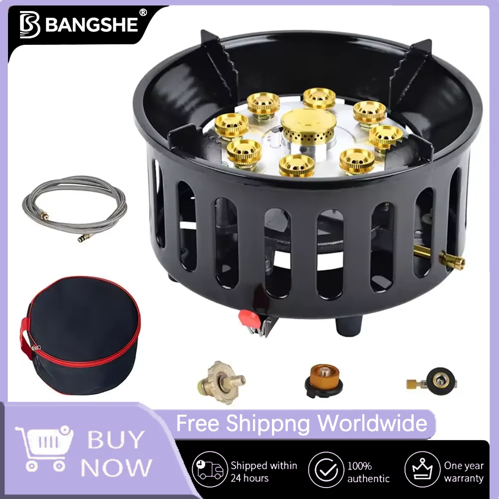 

High-Power 21000W 7-Core Portable Camping Stove - Tourist Gas Burner with Windproof Electronic Ignition for Camping Equipment