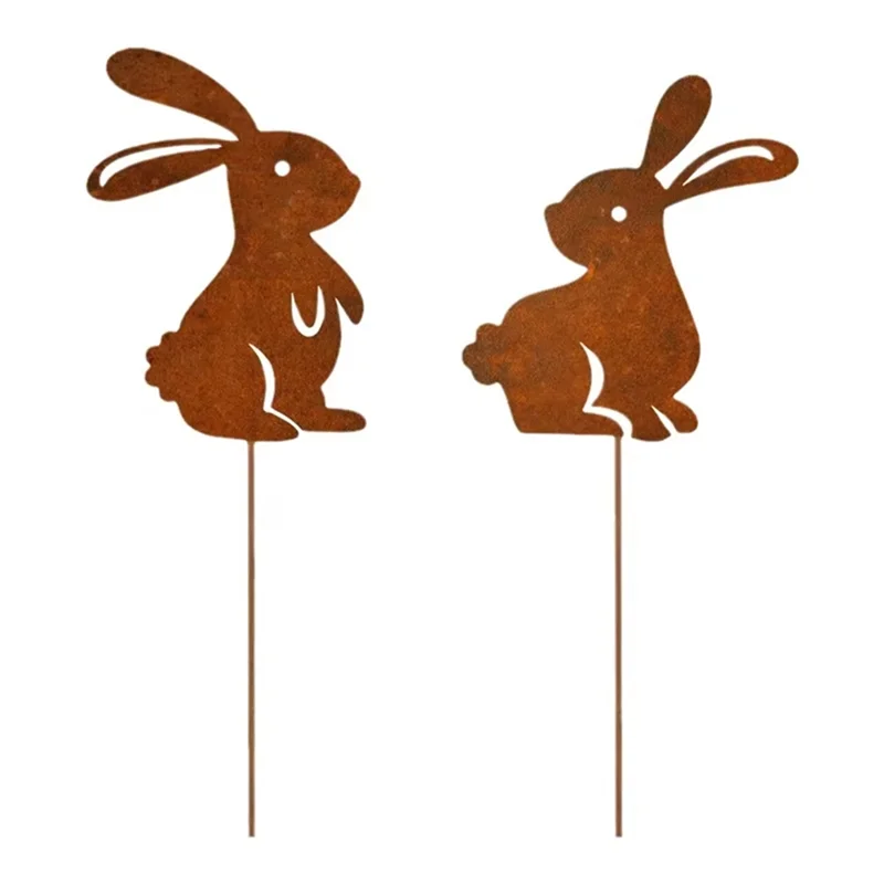 

ABMO Iron Easter Garden Stakes Cute Rusty Bunny Yard Signs Plant Pot Sticks For Outside Patio Lawn Outdoor Decorations
