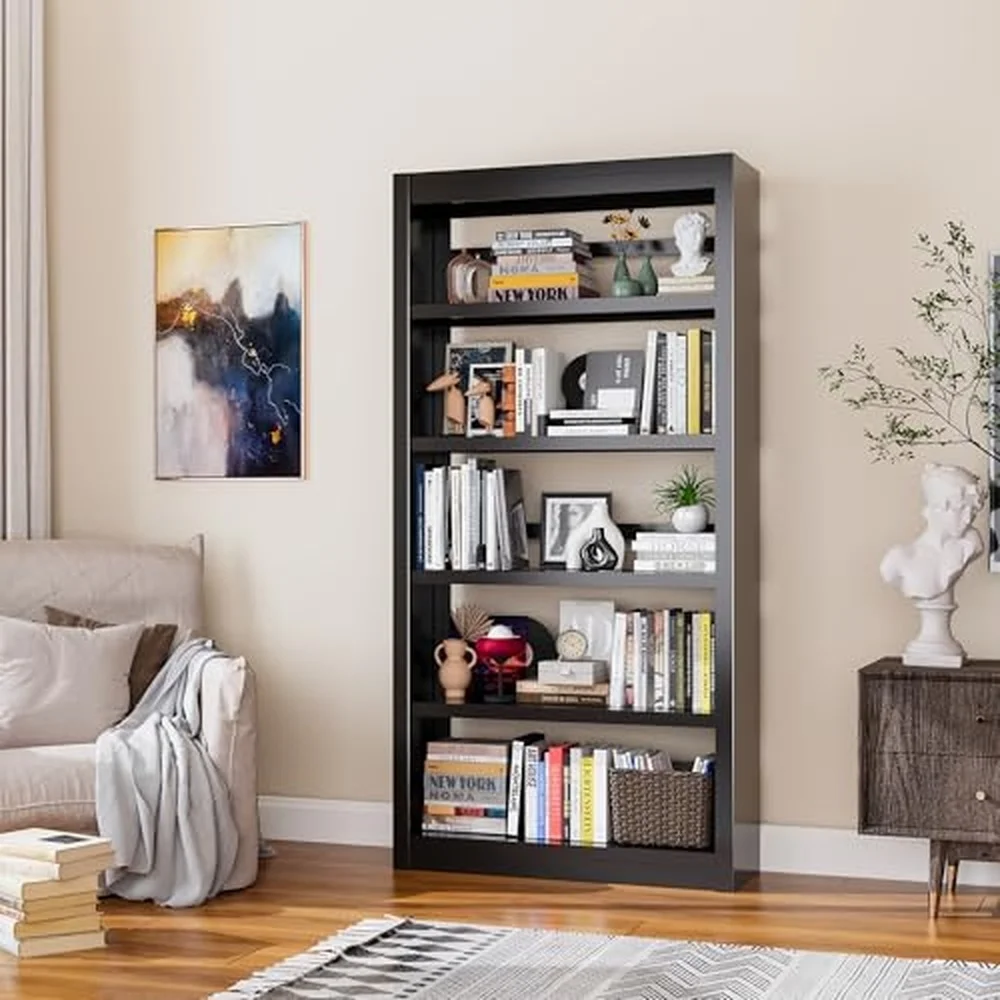Bookcase 5 Shelf Industrial Bookshelf Large Storage Space Adjustable Bookshelves Perfect for Living Room Home Office