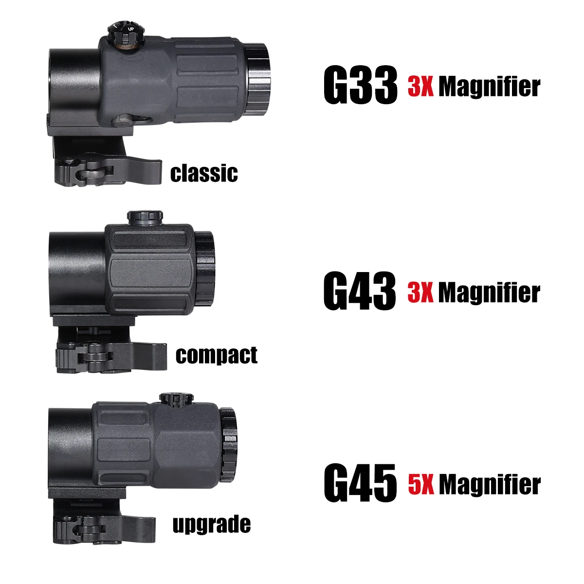 Tactical Hot Sales G Series Magnifier G33/43/45 Folding Side Flip Magnifiers Quick Detachable QD Mount for AR15 Airsoft