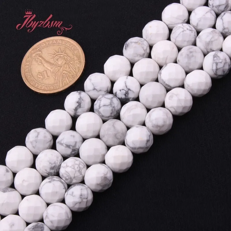 

4/6/8/10mm Natural Faceted Howlite Round Shape Stone Beads For DIY Necklace Bracelet Jewelry Making Loose Strand 15 Inches