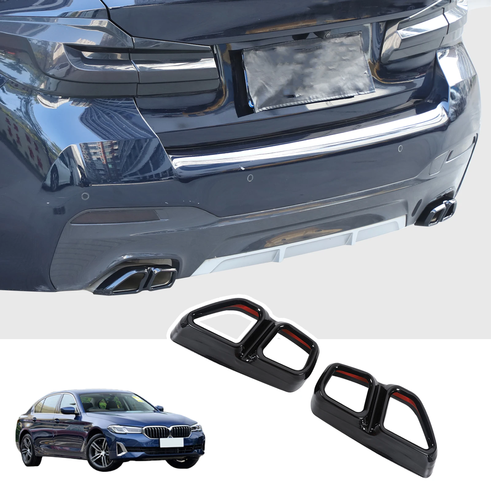 2 قطعة الفولاذ المقاوم للصدأ الأسود لسيارات BMW 5 6 سلسلة GT G30 G32 G38 2018-2023 سيارة الذيل الحلق العادم الخمار غطاء الأنابيب الملحقات
