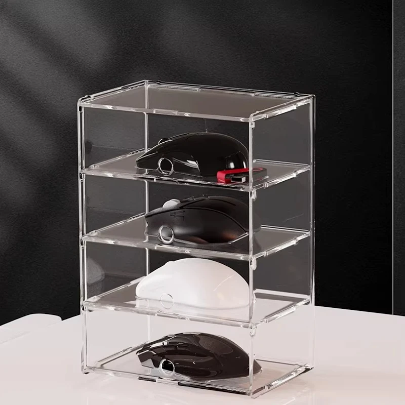 Acrylic Gaming Mouse Storage Box Transparent Display Case for Office Desk Accessories Space Saving Desktop Holder for Computer