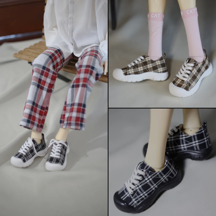 New 1/4 Fashion Black and White/Brown Plaid Casual Shoes MSD MDD Uncle Soft Sole Sneakers BJD Doll Accessories