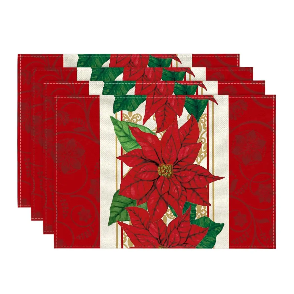 

Watercolor Poinsettia Red Christmas Placemats Set of 4, 12x18 Inch Christmas Table Mats for Party Kitchen Dining Decor