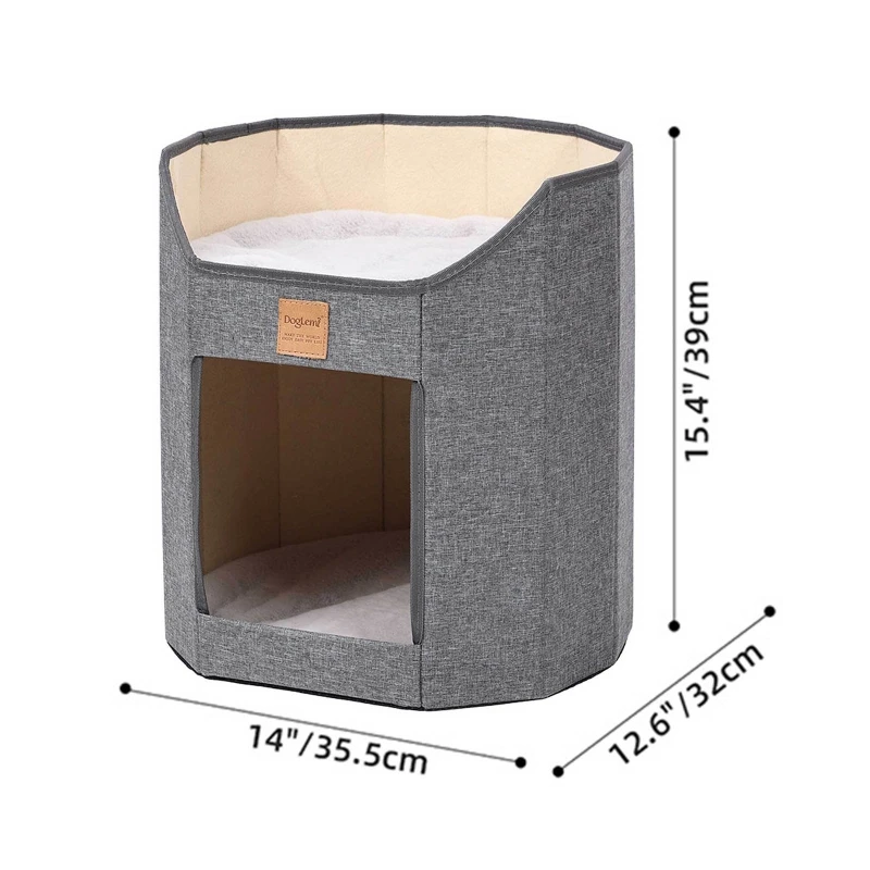 Y166 Double Deck Tree Cushion Bed Kitten House Collapsible Cave Cats Soft Bed