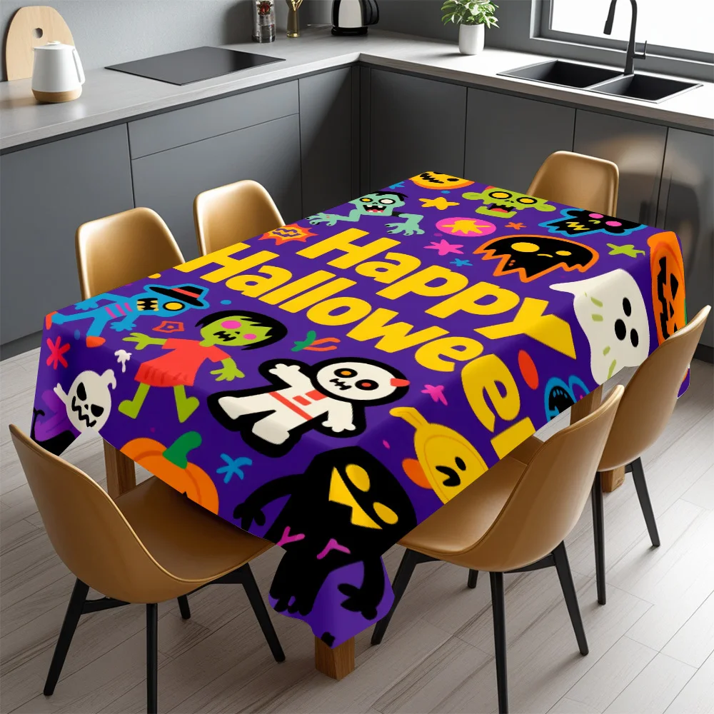 Vibrant Halloween Party Tablecloth Spillproof Decoration for Kids Birthday Dinner Table Cover