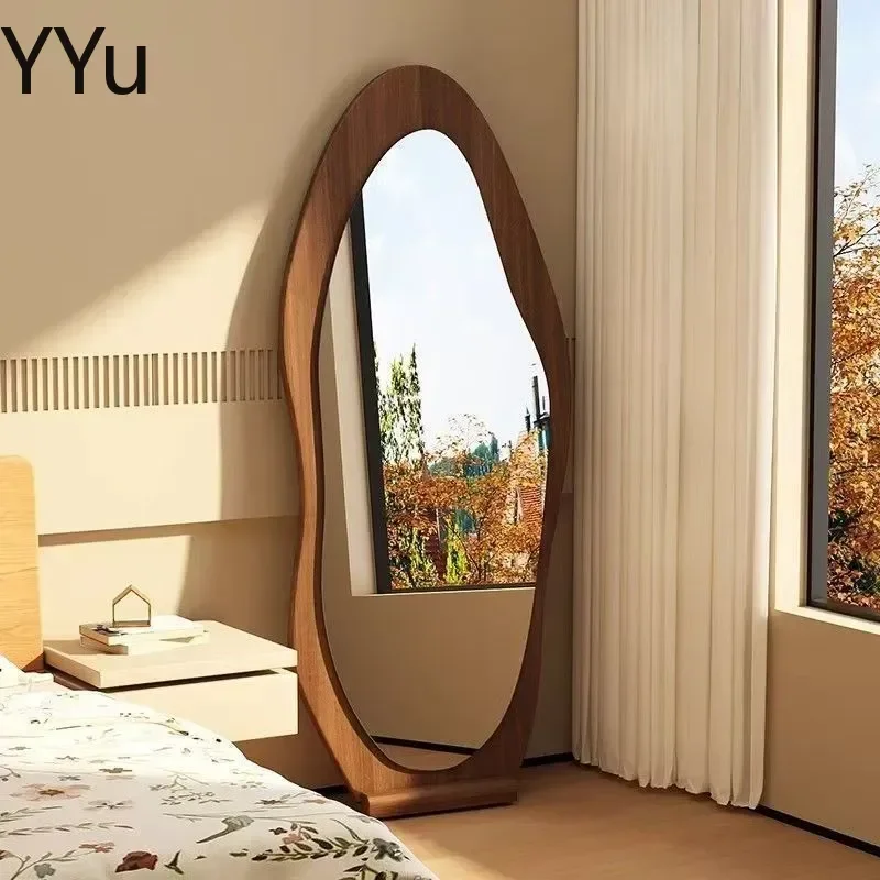 for Medieval Style Full Length Mirror Indoor Mango Wood Frame Irregular Shape HD Explosion Proof Silver Mirror for Cloakroom