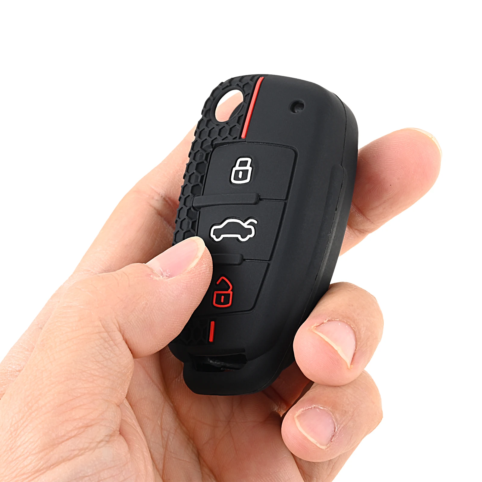 

Чехол для автомобильного ключа с 3 кнопками, силиконовый, складной, для Audi A1 A3 A6 Q2 Q3 Q7 TT TTS R8 S3 S6 RS3 RS6, с красной/синей линией, 1 шт.