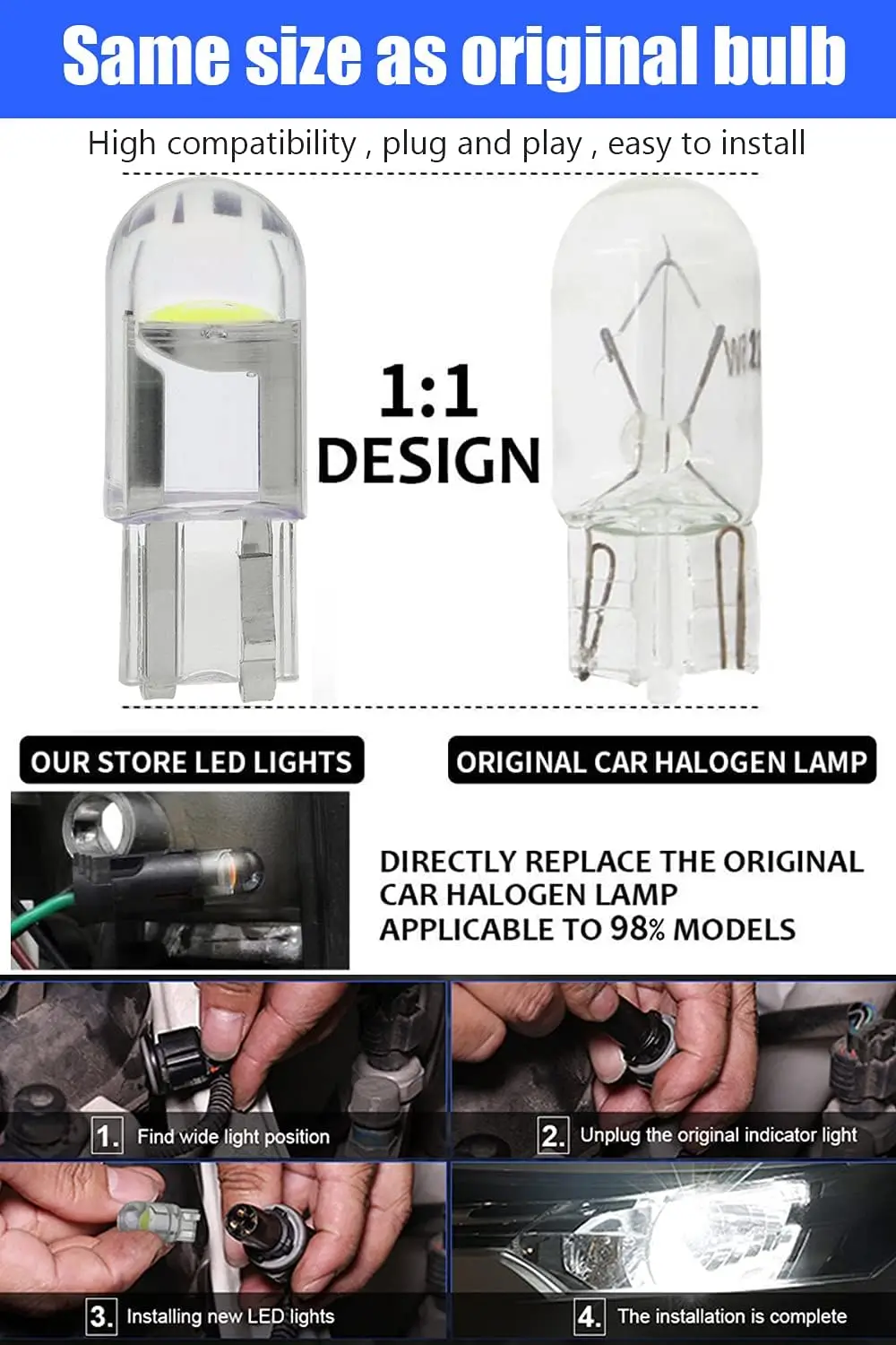 2 قطعة T10 LED لمبة W5W 194 168 192 زجاج 6000 كيلو أبيض 12 فولت قبة السيارة الداخلية/القراءة/فوتويل/المحيطة/صندوق القفازات ضوء COB