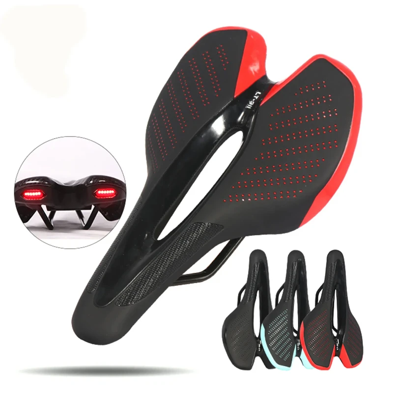 Bike Saddle with taillight MTB Mountain Bicycle Cycling Cushion Warning Lamp Comfortable Seat Outdoor Bike Accessories Wholesale