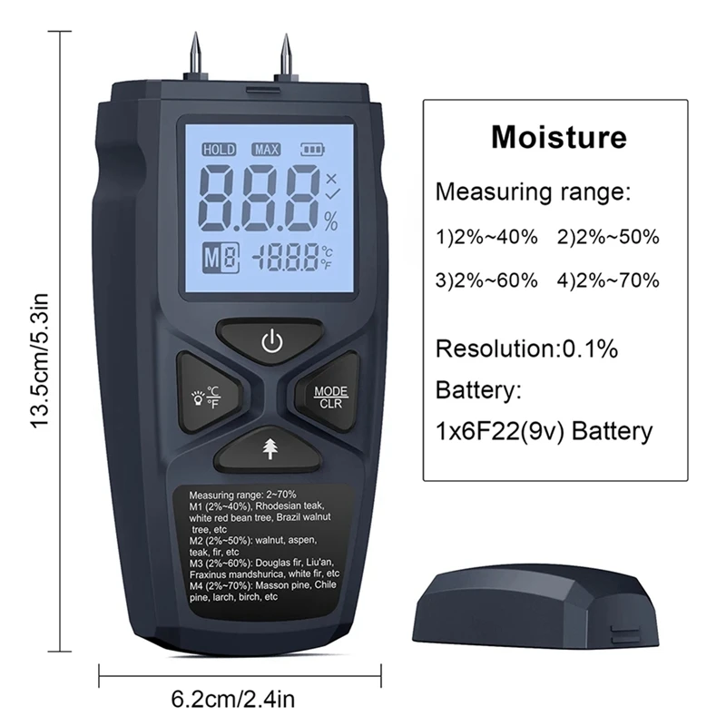New HYT109 Wood Moisture Meter Wood Moisture Content Tester Paper Humidity Detector Wood Flooring Timber Damp Detector