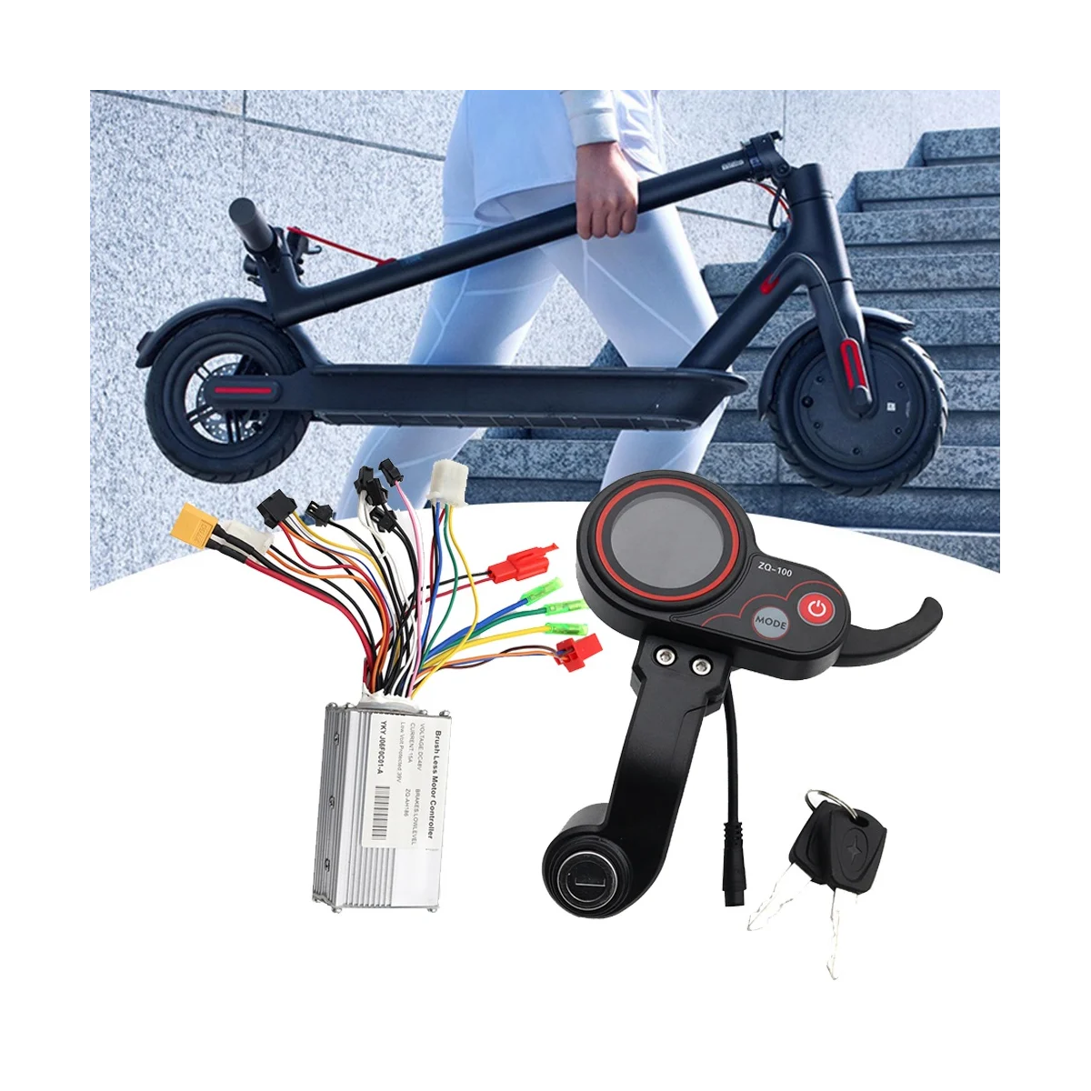 48V Controller+ZQ-100 Mileage Meter with Key Speed Adjustable Electric Scooter Meter 6 Pin Display for Electric Scooter