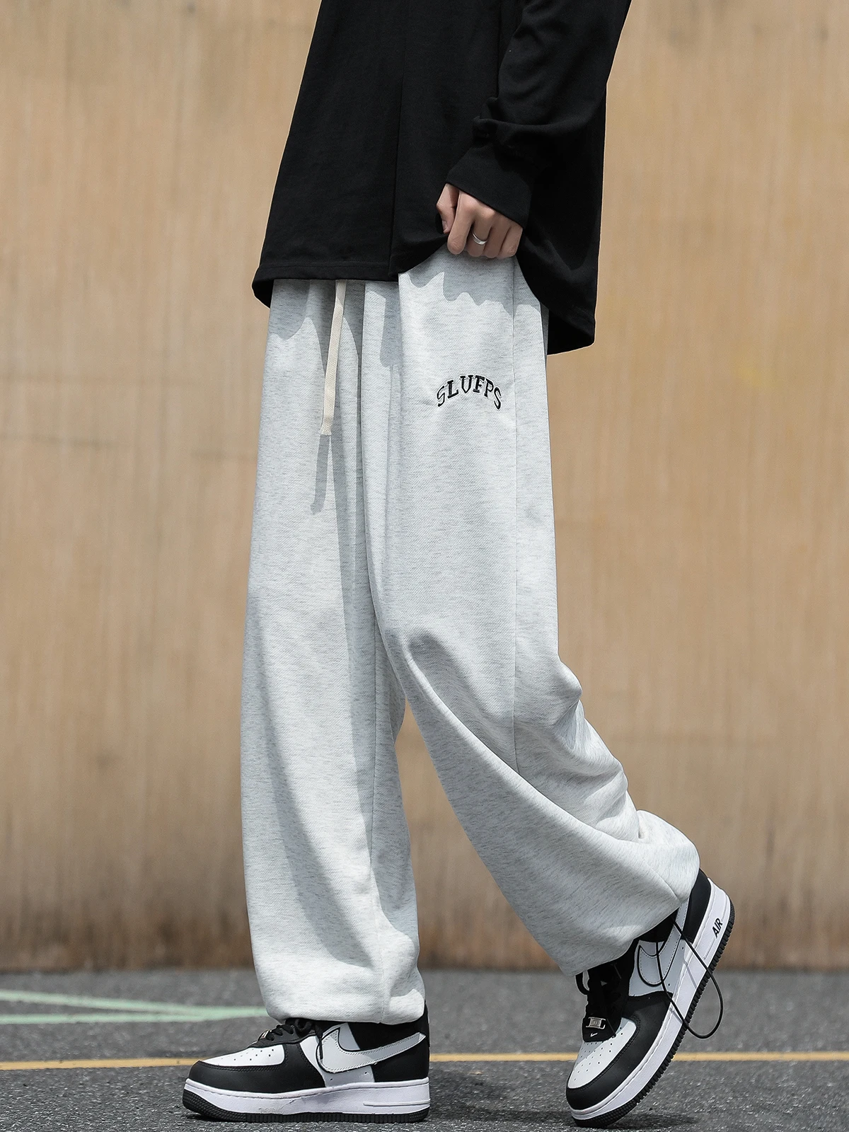 

Men's Wide Leg Casual Pants Spring Autumn Seasonal Trendy Loose Straight Drape Sports Versatile Cuffed Leisure Sweatpants