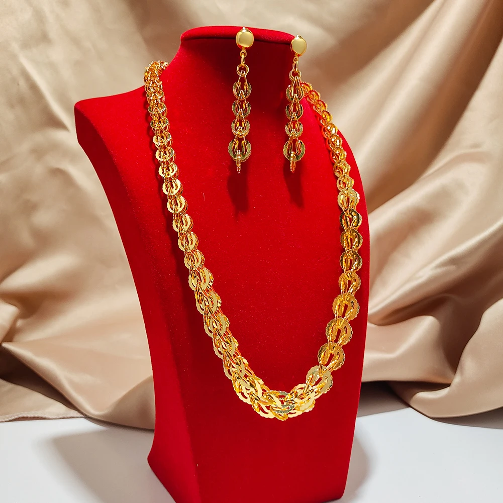 24k African Gold plated Jewelry Sets For Women Necklace Earrings Bead ring Dubai bridal Gifts wedding collares jewellery set