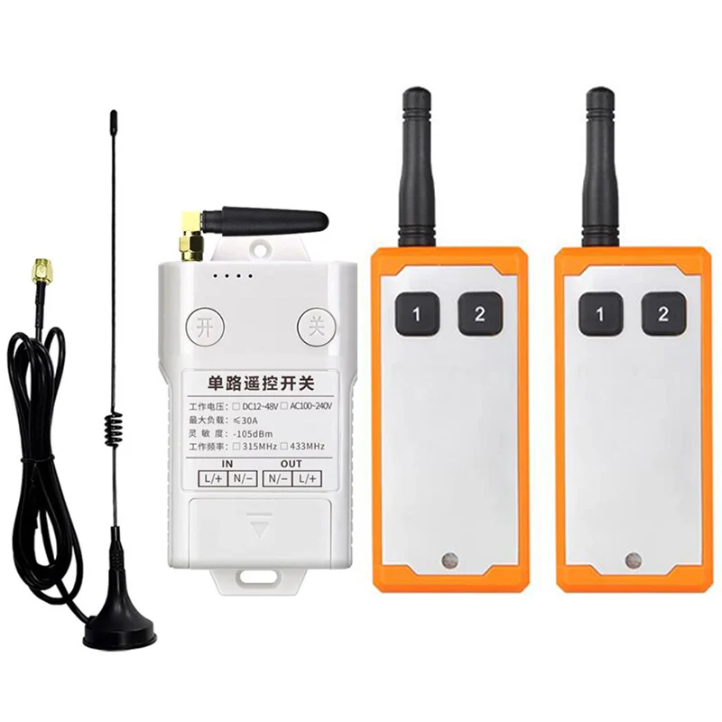 DC 12V 24V 48V 1CH RF Wireless Remote Control Switch Radio Receiver With 1000M Long Distance Remote controller Suckers antenna