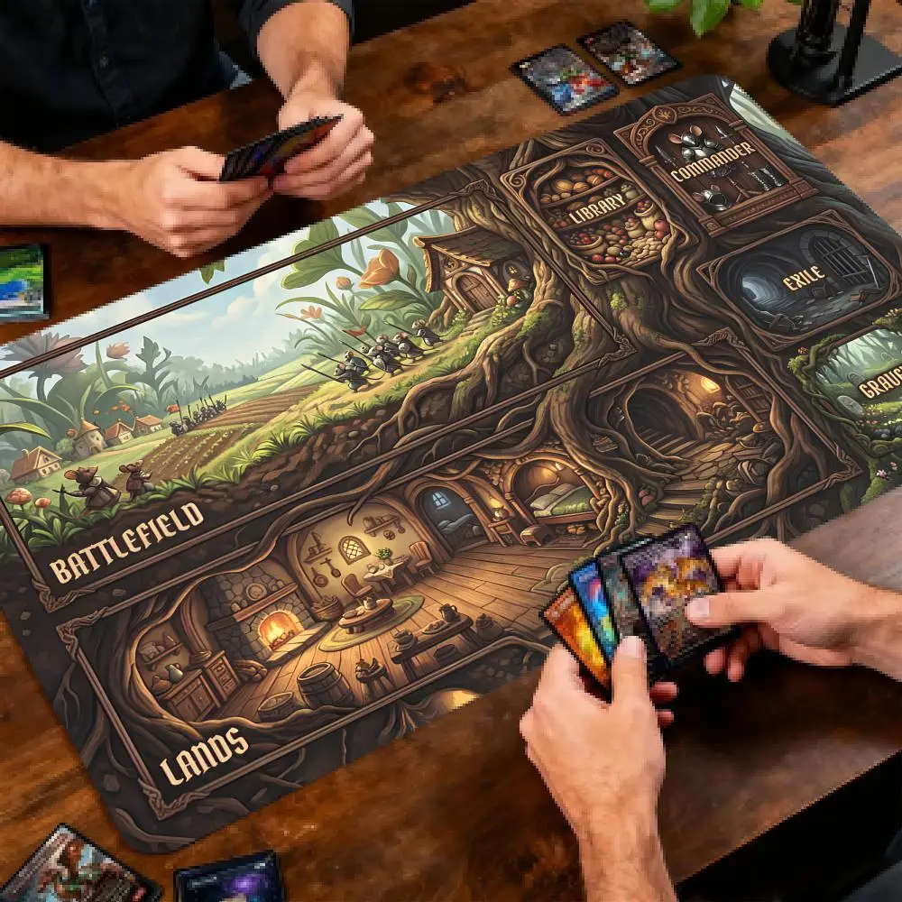 Warrior Mice Cottage MTG&TCG Tabletop Game Mat Magic Party Playmat Durable Rubber for Games 24