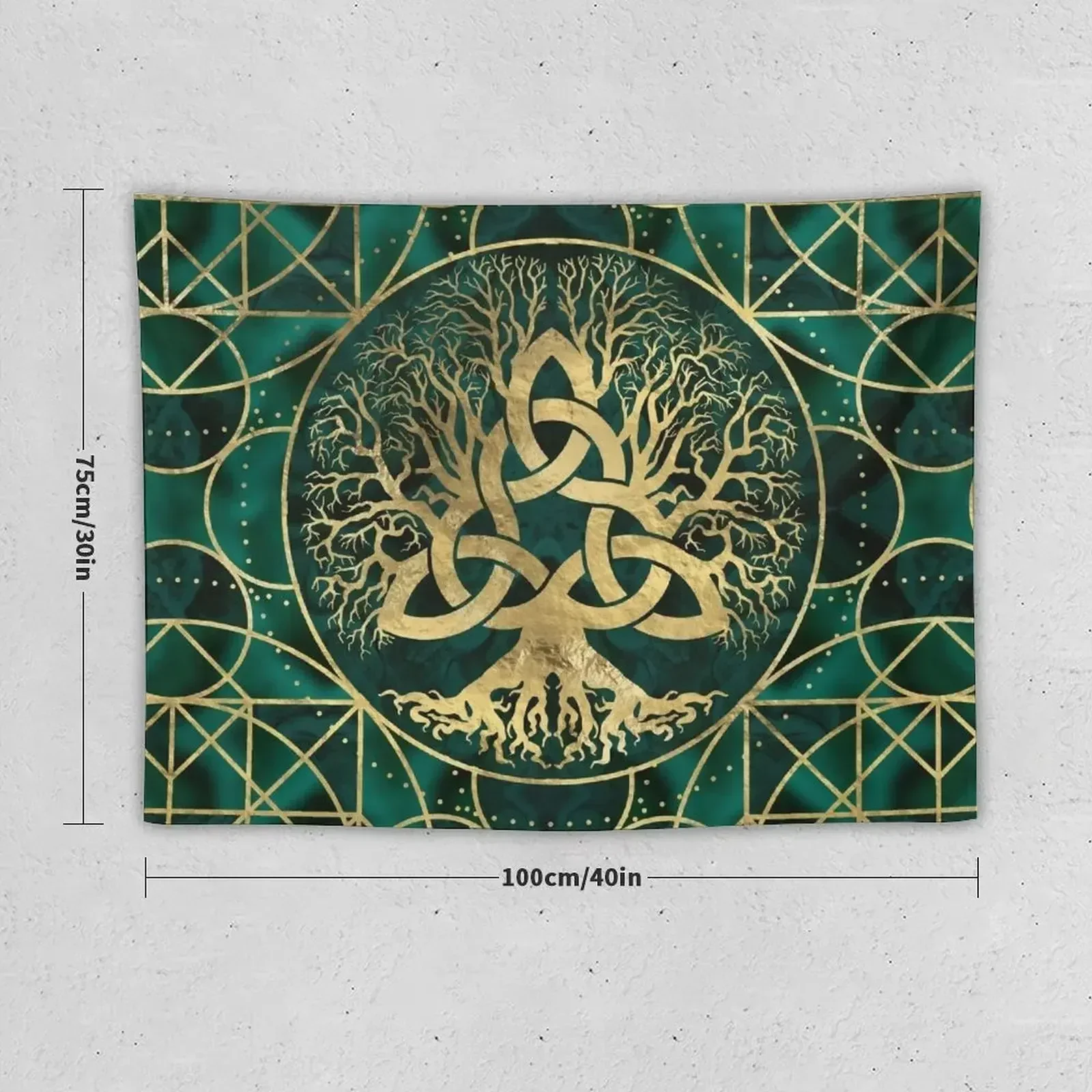 Tree of life with Triquetra Malachite and Gold Tapestry Home Decorations Room Decor For Girls Decoration Home Tapestry