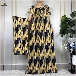 Latest Summer Fashion African Women Abayas Cotton Dresse For Women Loose Tie-dyed Short Sleeve Maxi Muslim Traditional Clothing