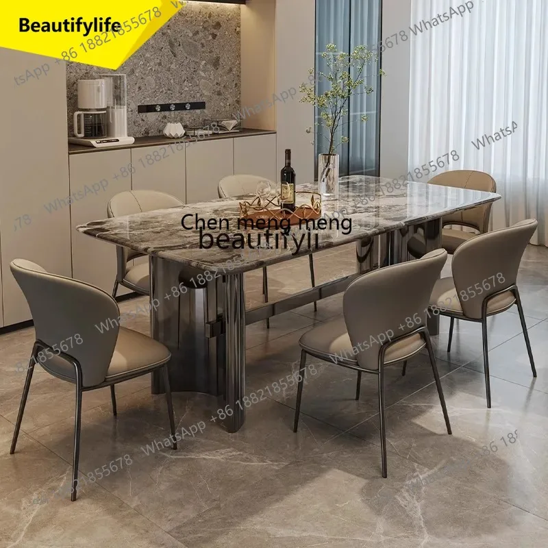 Light Luxury High-Grade Sense Marble Dining Table Modern Minimalist Rectangular Household Dining Table and Chairs K185
