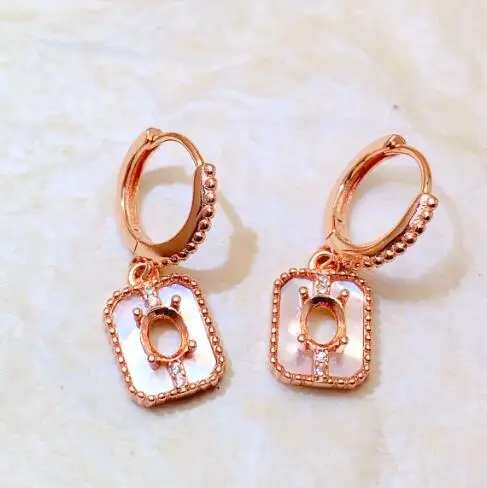 49 S925 sterling silver ear studs with empty oval shape 4*5mm vintage shell design earrings with ear clasp