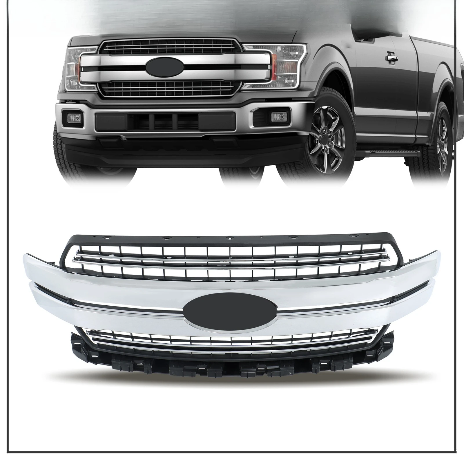 

Front Upper Grille Bumper Grill For Ford F-150 F150 2018-2020 Lariat Style